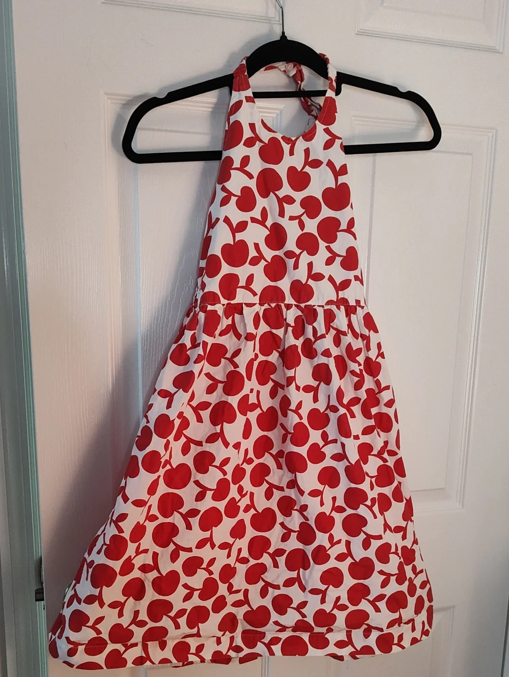 Boden White Halter Dress with Red Apple Print